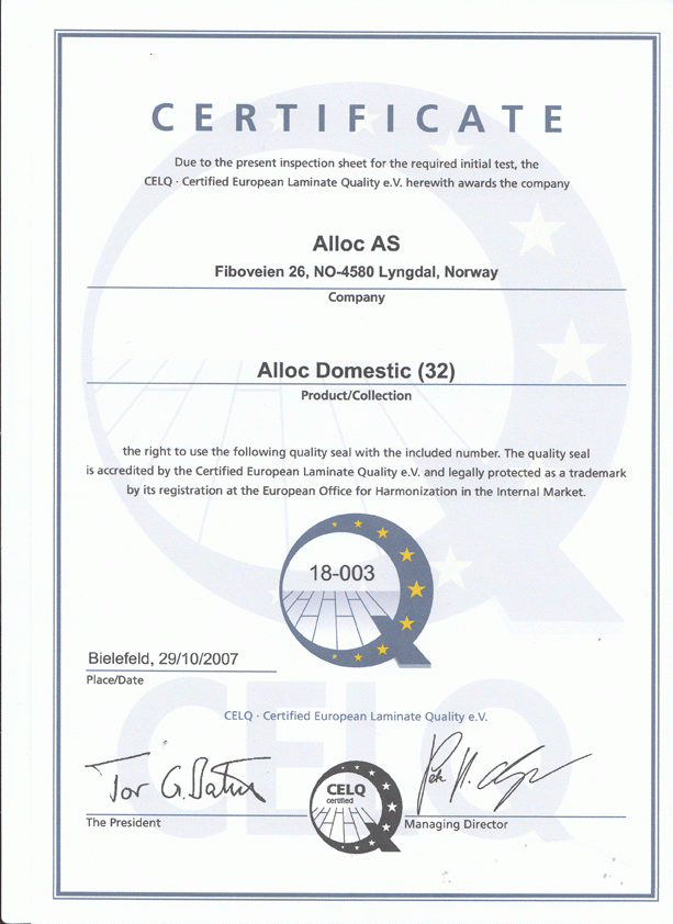 Alloc Сертификат AL Domestic 18-003 CELQ 32 Class